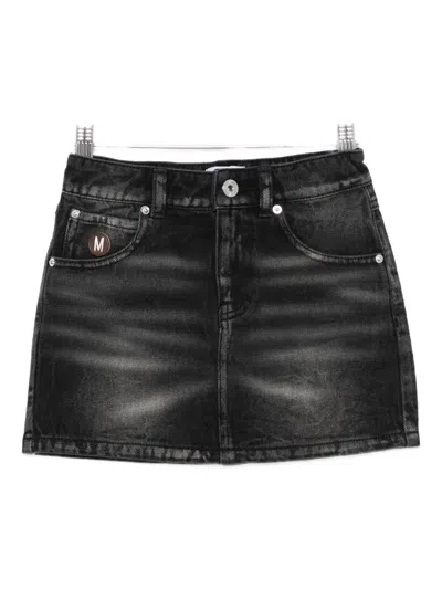 Moschino Logo-plaque Denim Mini Skirt In Black