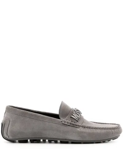 Moschino Logo-plaque Detail Loafers In Grey