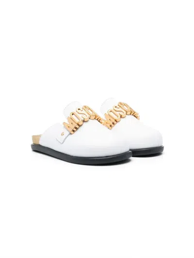 Moschino Kids' Logo-plaque Detail Slides In White