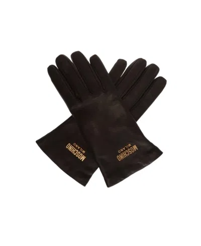 Moschino Logo Plaque Gloves In Black