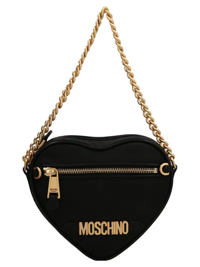 Moschino Logo-plaque Heart-shaped Zipped Shoulder Bag In Black