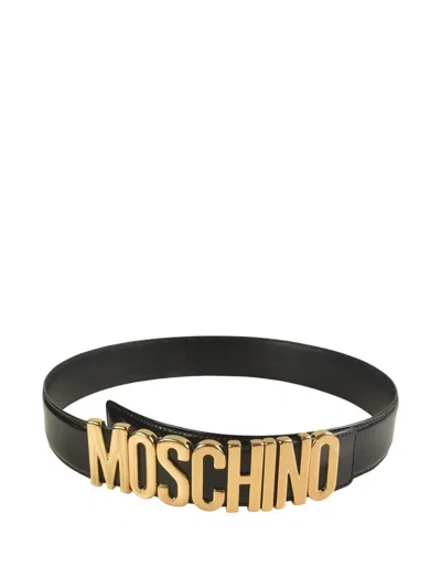 Moschino Logo-plaque Leather Belt In Black