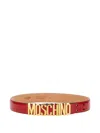Moschino Adjustable Logo Embossed Leather Belt In Red