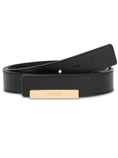 Moschino Logo-plaque Leather Belt In Schwarz