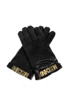 Moschino Logo-plaque Leather Gloves In Black