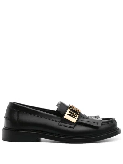 Moschino Logo-plaque Leather Loafers In Black