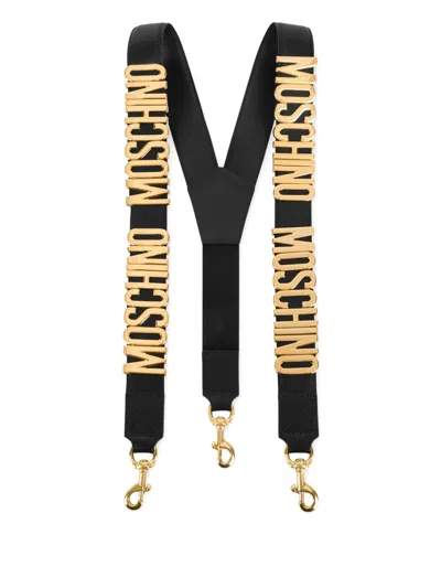 Moschino Logo-plaque Leather Suspenders In Black
