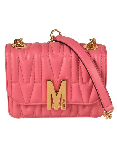 Moschino Logo Plaque Quilted Shoulder Bag In Pink