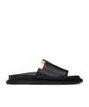 Moschino Black Calfskin Logo Plaque Sandals In Black