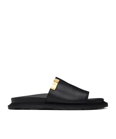 Moschino Logo Plaque Sandals In Black
