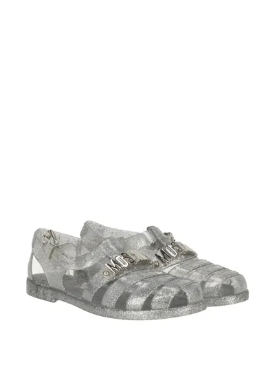 Moschino Logo-plaque Sandals In Metallic