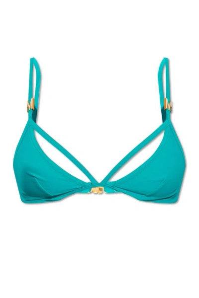 Moschino Logo Plaque Swimsuit Top In Green