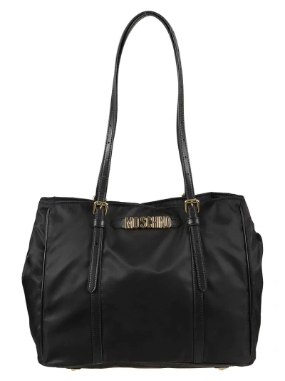 Moschino Logo Plaque Tote Bag In Black