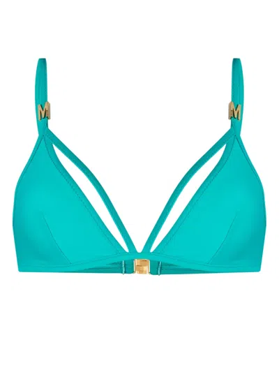 Moschino Logo Plaque V-neck Bikini Top In Green