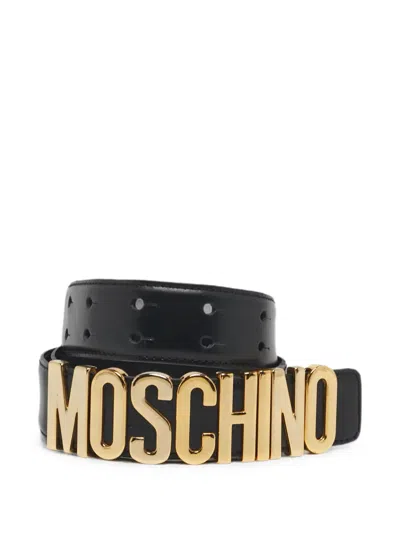Pre-owned Moschino Logo Plaque Waist Belt In Black