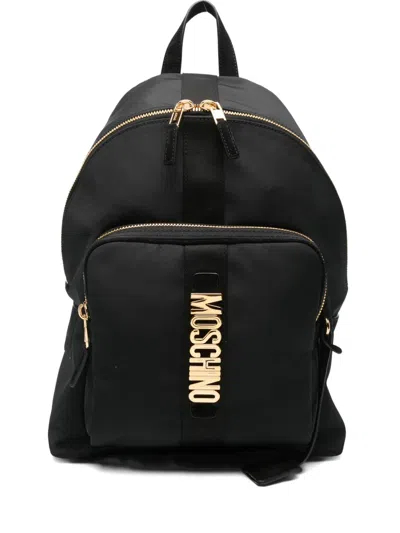Moschino Logo-plaque Zip Backpack In Black