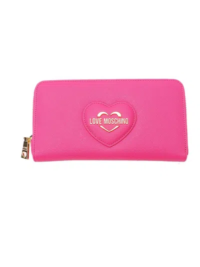 Moschino Logo-plaque Zipped Continental Wallet In Fuxia