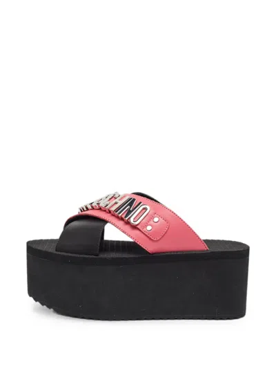 Pre-owned Moschino Logo Platform Sandals In Pink