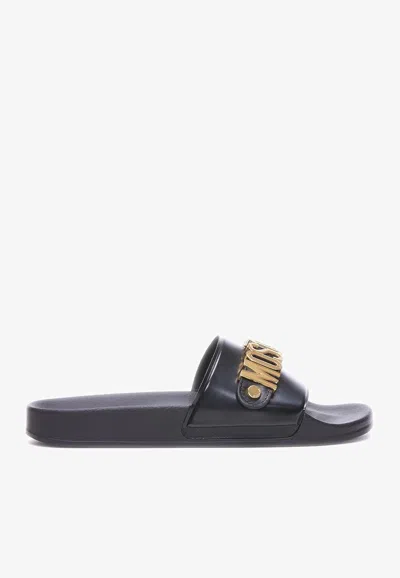 Moschino Logo Pool Slides In Black