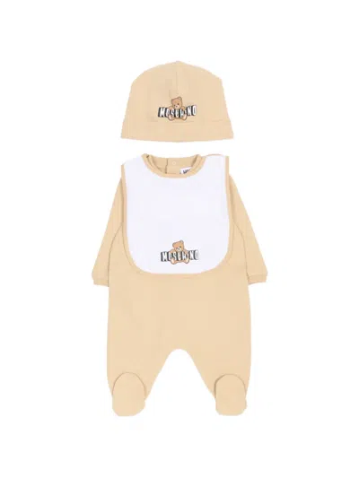 Moschino Logo-print Babygrow Set In Neutral