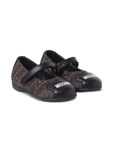 Moschino Kids' Logo-print Ballerina Shoes In Black