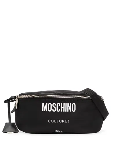 Moschino Logo-print Nylon Belt Bag In Black