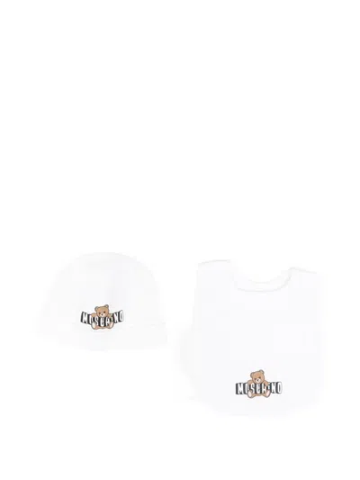 Moschino Babies' Logo-print Bib And Hat Set In Gold