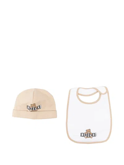 Moschino Babies' Logo-print Bib And Hat Set In White