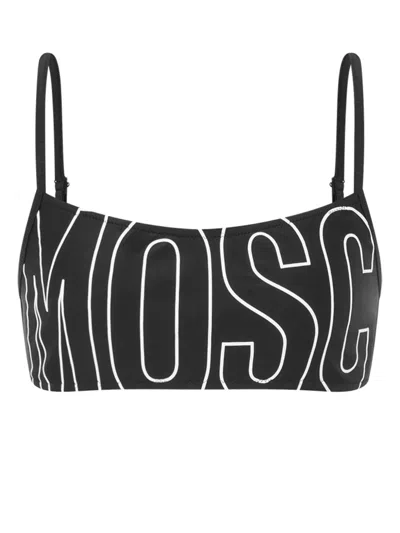 Moschino Logo-print Bikini Top In Black