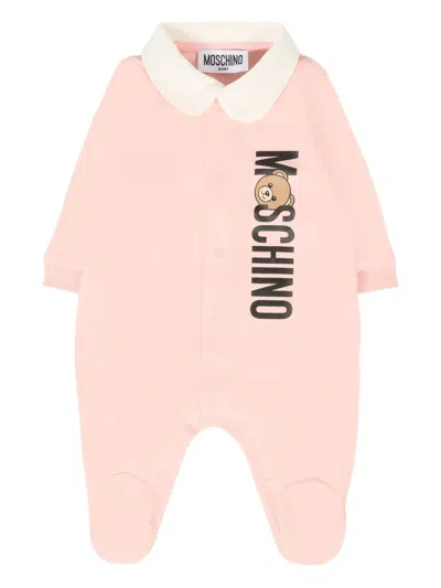 Moschino Babies' Logo-print Button Fastening Pajamas In Pink