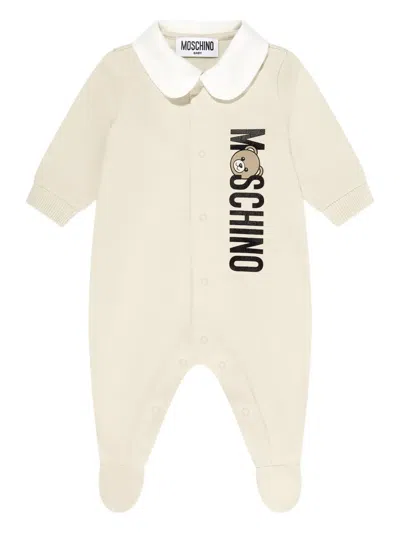 Moschino Logo-print Collared Babygrow In Neutral