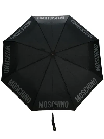 Moschino Logo-print Compact Umbrella In Black