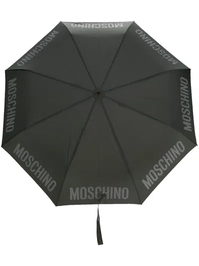 Moschino Logo-print Compact Umbrella In Grey