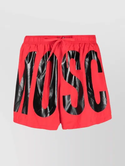 Moschino Logo Print Contrast Beachwear Straight Hem In Red