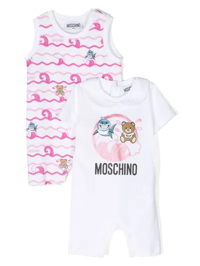Moschino Babies' Logo-print Cotton Bodies Set In White