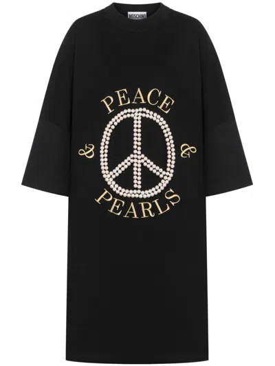 Moschino Logo-print Cotton Dress In Black
