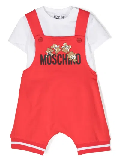 Moschino Babies' Logo-print Cotton Dungarees Set (set Of Two) In Red