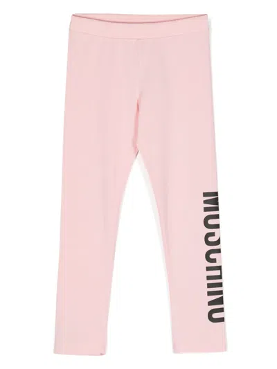 Moschino Kids' Logo-print Cotton Leggings In Pink
