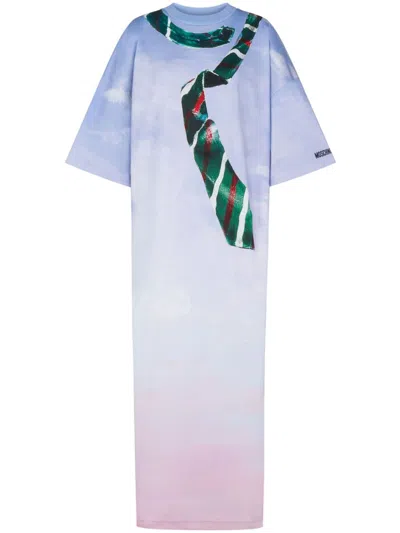 Moschino Logo-print Cotton Maxi Dress In Azure