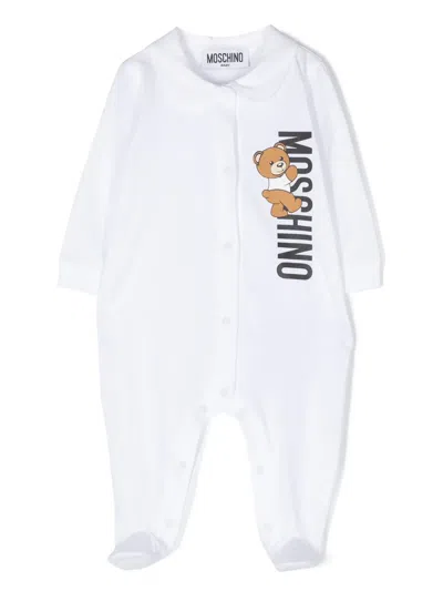 Moschino Babies' Logo-print Cotton Pajamas In White