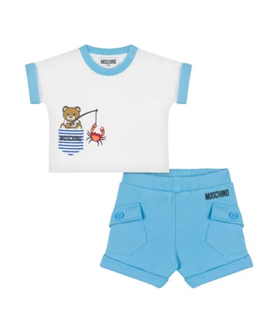 Moschino Logo-print Cotton Shorts Set In Blue