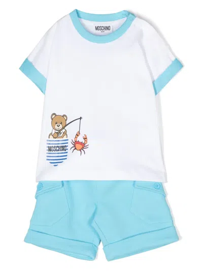 Moschino Babies' Logo-print Cotton Shorts Set In White