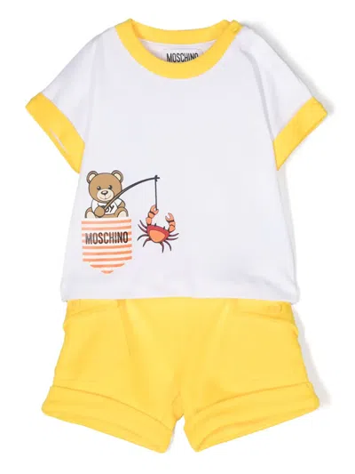 Moschino Babies' Logo-print Cotton Shorts Set In Yellow