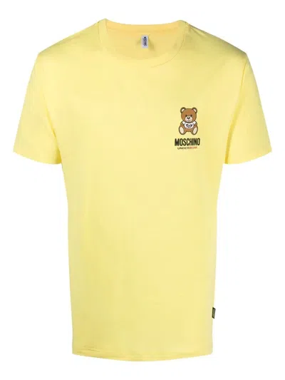 Moschino Logo印花棉t恤 In Yellow