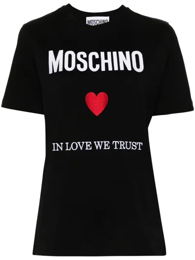 Moschino Women Black Graphic Crew Neck T-shirt, Xs Luxury T-shirts For Women Darveys