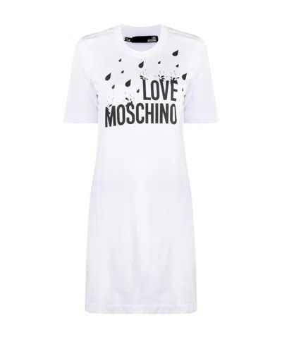 Moschino Logo-print Cotton T-shirt Dress In White
