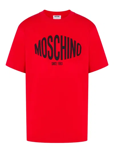Moschino Crew Neck Cotton T Shirt Short Sleeves In Red