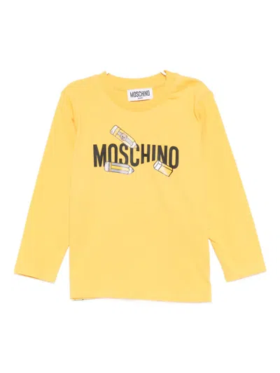 Moschino Babies' Logo-print Cotton T-shirt In Yellow