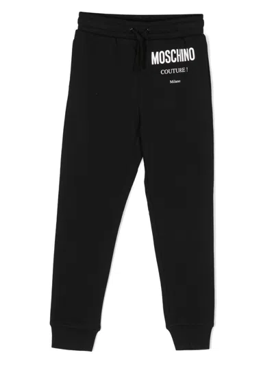 Moschino Kids' Logo-print Cotton Track Trousers In Black