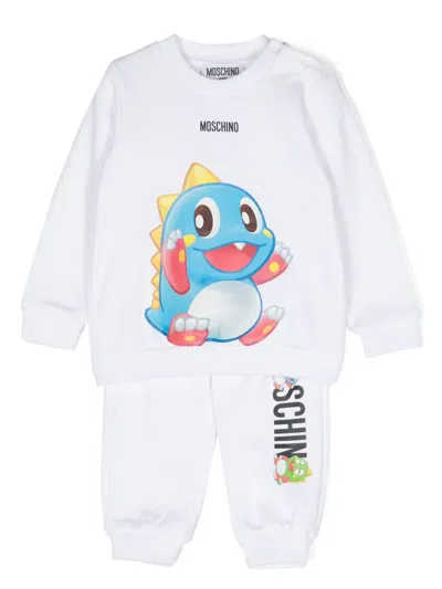 Moschino Babies' Logo-print Cotton Tracksuit Set In White